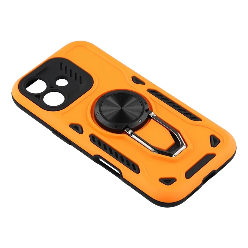 For iPhone 16 Case with Kickstand Shockproof TPU + PC Phone Back Cover - Orange