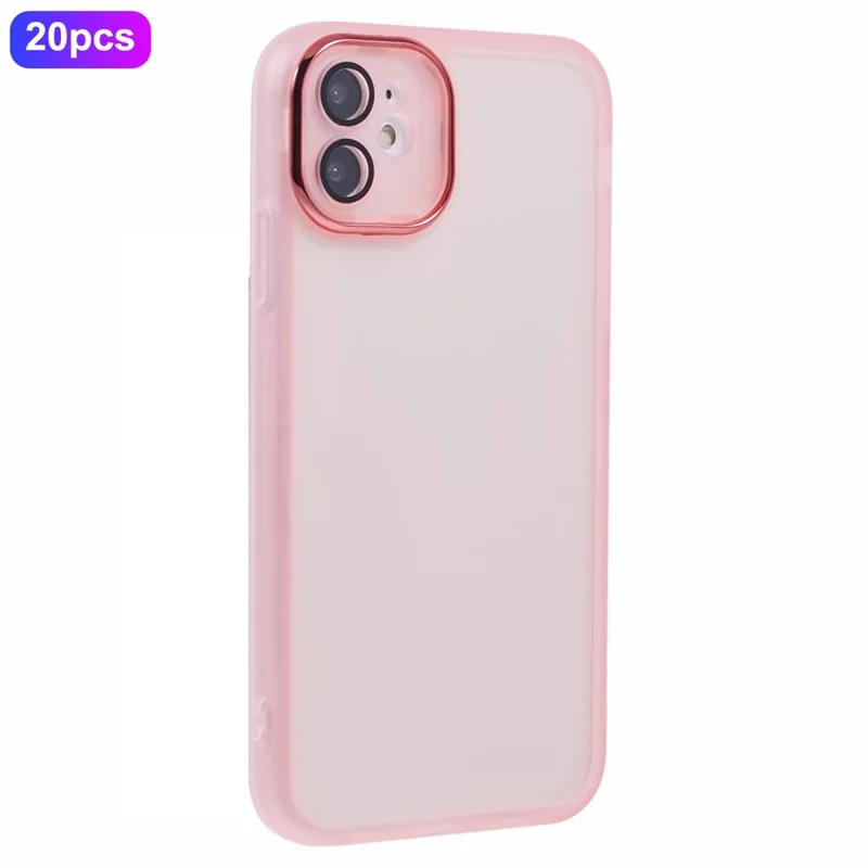 Großeinkauf 20 Stück iPhone 12 Hülle Elektrolytisch beschichteter Kamerarahmen TPU Handyhülle mit präzisen Aussparungen - Transparent Rosa