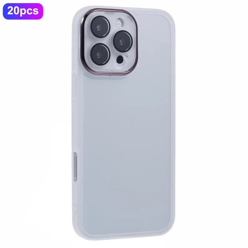 Achat en gros 20 Pièces Étui pour iPhone 16 Pro Cadre de Caméra Électroplaté Coque de Téléphone TPU Découpes Précises - Blanc Transparent