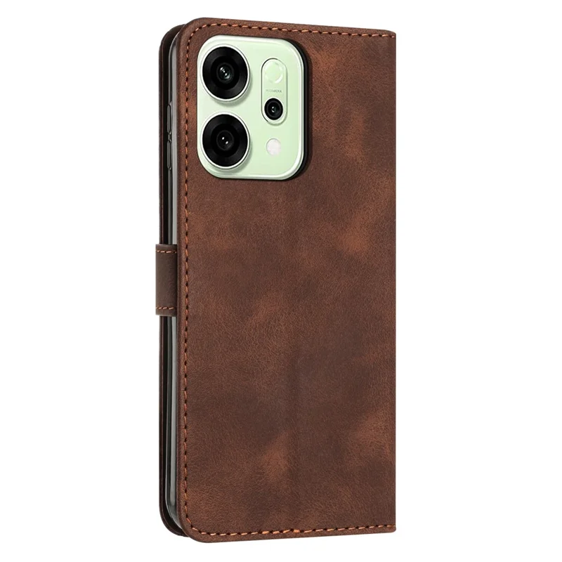For Oppo Reno14 5G (Global)  /  Reno14 F 5G Leather Case Imprinted Triangle Phone Cover with Hand Strap - Brown