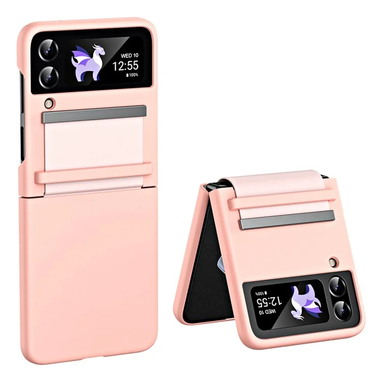 Para Samsung Galaxy Z Flip4 5G Skin-touch PU Case de PC Recubierto de Cuero Cubierta Anti-drop Con Bisagra Retráctil - Rosado
