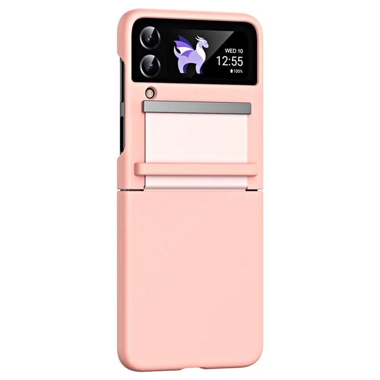 Para Samsung Galaxy Z Flip4 5G Skin-touch PU Case de PC Recubierto de Cuero Cubierta Anti-drop Con Bisagra Retráctil - Rosado