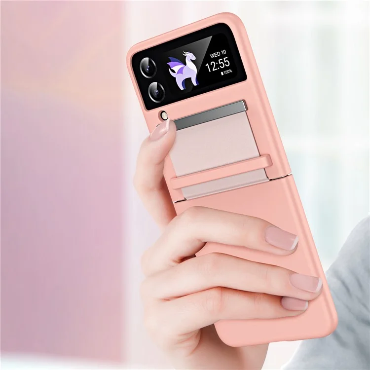 Para Samsung Galaxy Z Flip4 5G Skin-touch PU Case de PC Recubierto de Cuero Cubierta Anti-drop Con Bisagra Retráctil - Rosado