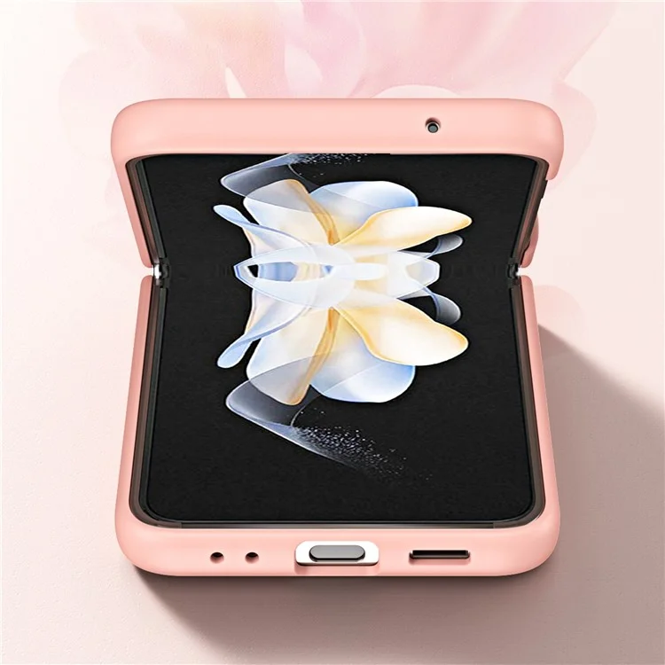 Para Samsung Galaxy Z Flip4 5G Skin-touch PU Case de PC Recubierto de Cuero Cubierta Anti-drop Con Bisagra Retráctil - Rosado
