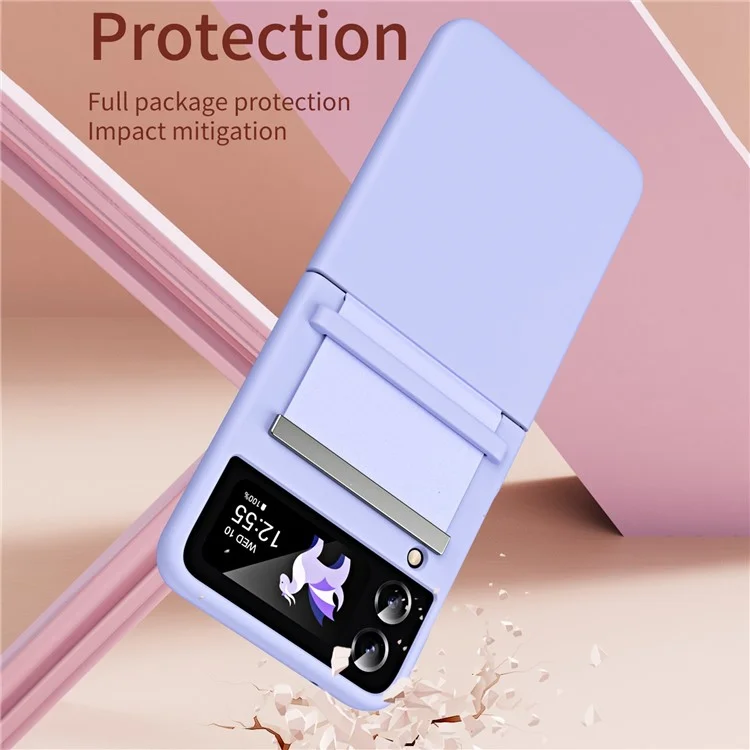 Para Samsung Galaxy Z Flip4 5G Skin-touch PU Case de PC Recubierto de Cuero Cubierta Anti-drop Con Bisagra Retráctil - Rosado