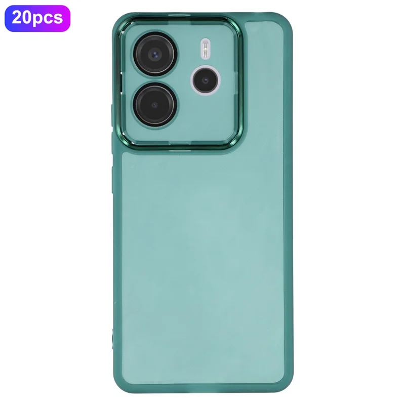 Оптовая покупка 20 шт. Чехол для Xiaomi Redmi Note 14 4G (164,84 мм) с электрофоретическим покрытием камеры, TPU-чехол с точными вырезами - Прозрачный зеленый