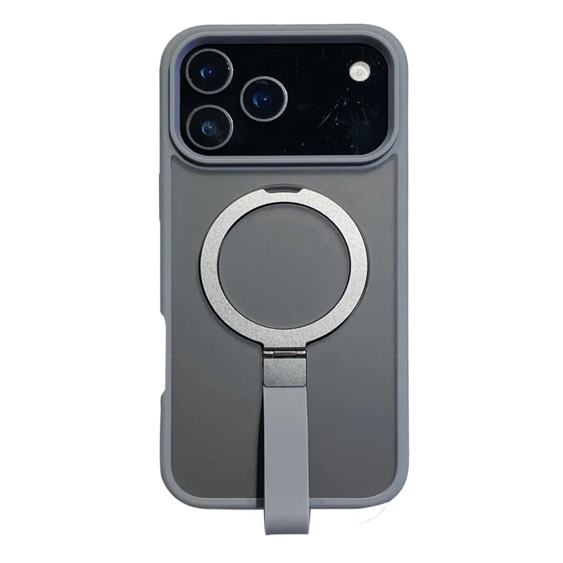 Capa para iPhone 17 Pro Max TPU PC Capa traseira do telefone com cordão integrado Anel de metal Suporte - Cinza titânio