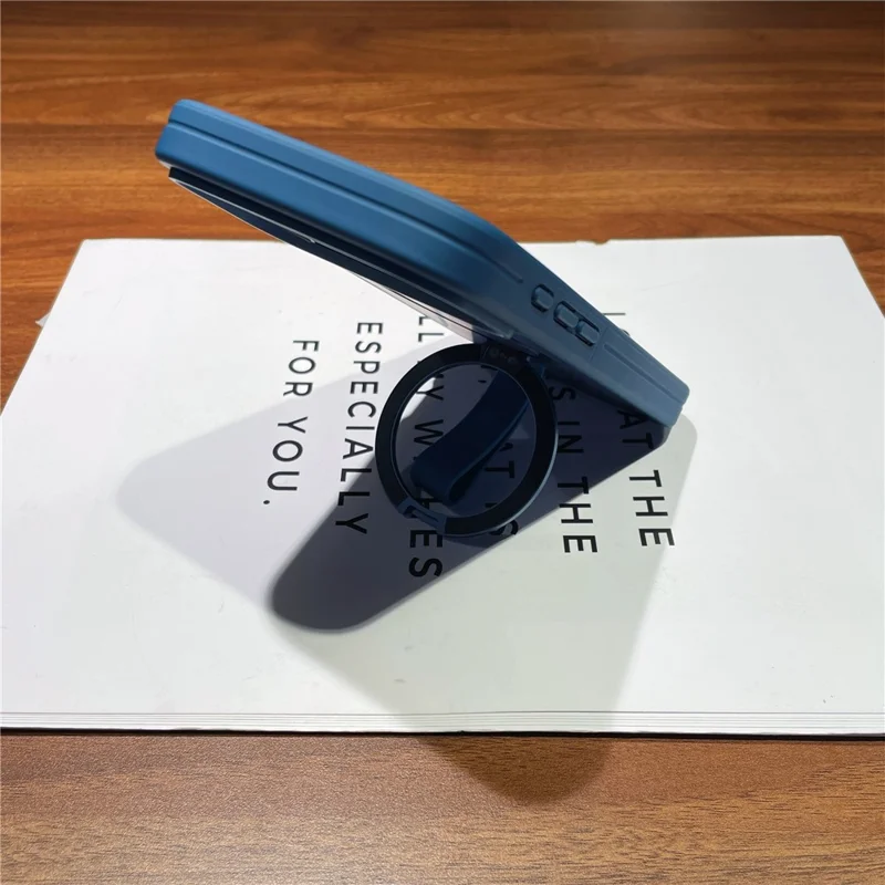 For iPhone 17 Pro Max Case TPU PC Phone Back Cover with Integrated Lanyard Metal Ring Kickstand - Sapphire