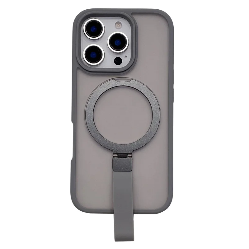 For iPhone 16 Pro Max Case TPU PC Phone Back Cover with Integrated Lanyard Metal Kickstand - Titanium Grey