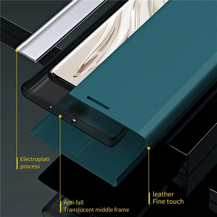 Pour Honor 70 5G Revêtement électrolytique en cuir PU Étui à rabat avec support Auto Adsorption Coque anti-chute pour téléphone - Vert