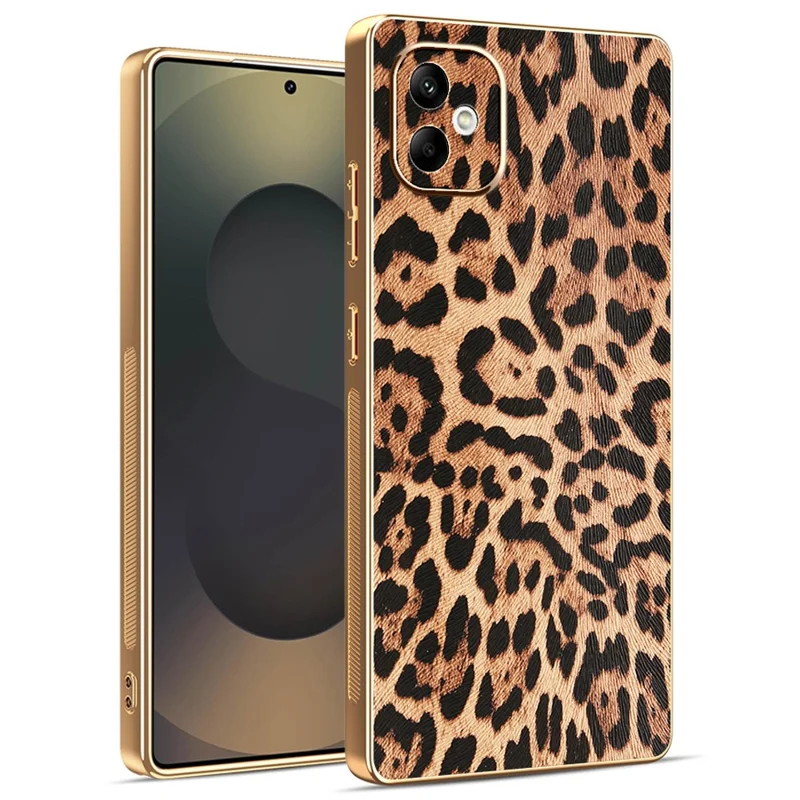 Étui pour Samsung Galaxy A07 4G avec Motif Léopard en Cuir PU Revêtu de PC + TPU, Coque de Téléphone Électrolytique