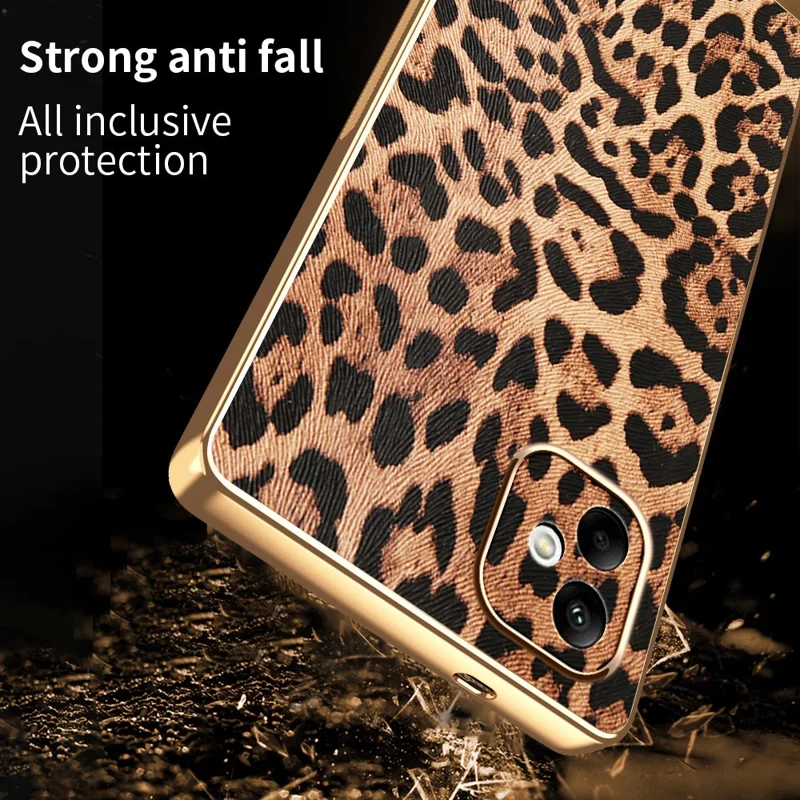 Étui pour Samsung Galaxy A07 4G avec Motif Léopard en Cuir PU Revêtu de PC + TPU, Coque de Téléphone Électrolytique