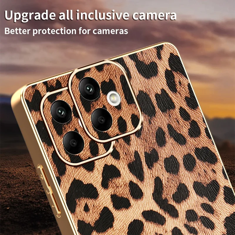Étui pour Samsung Galaxy A07 4G avec Motif Léopard en Cuir PU Revêtu de PC + TPU, Coque de Téléphone Électrolytique