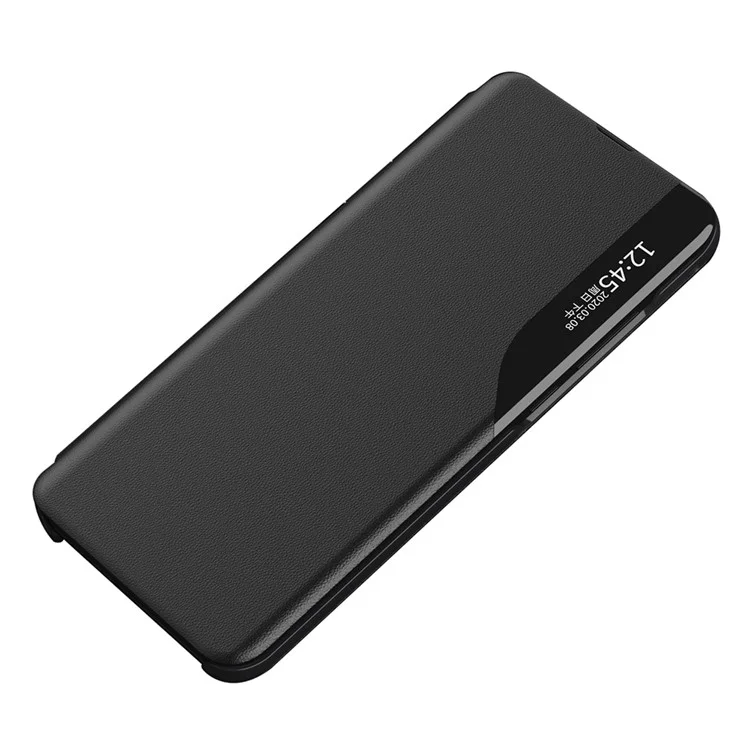 For Honor 70 5G PU Leder View Window Telefonständer Stoßfeste Handyhülle - Schwarz