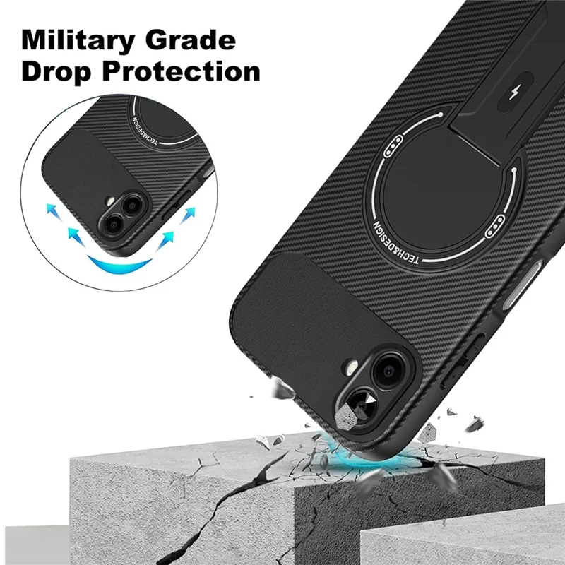 Capa para Samsung Galaxy A06 4G com Suporte e Textura de Fibra de Carbono PC + TPU - Preto