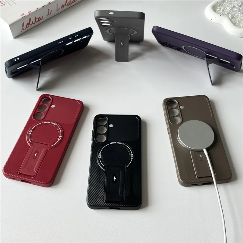 Für Samsung Galaxy S25+ / S24+ Hülle mit Ständer Karbonfaser-Textur PC + TPU Handyhülle - Grau
