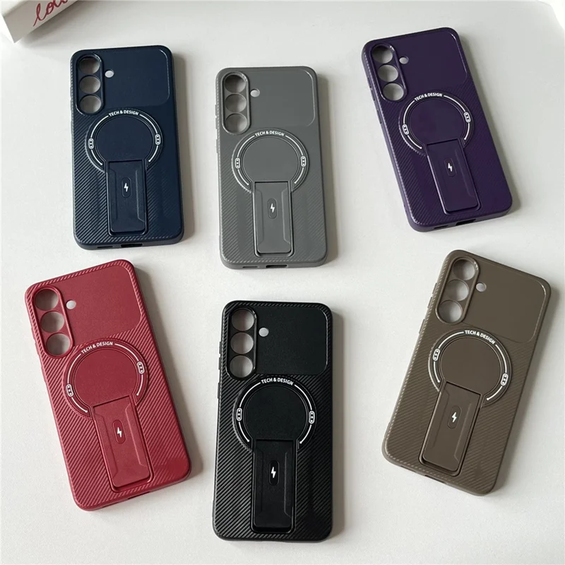 Étui pour Samsung Galaxy S25 FE avec Support Béquille Texture Fibre de Carbone PC + TPU - Gris