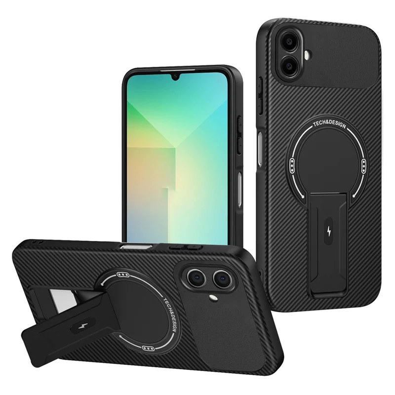 Funda para Samsung Galaxy A07 4G con Soporte, Textura de Fibra de Carbono, Carcasa de PC + TPU - Negro