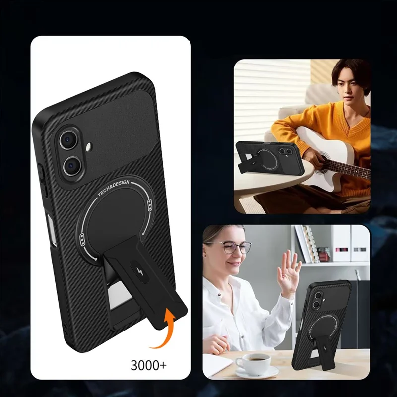 Funda para Samsung Galaxy A07 4G con Soporte, Textura de Fibra de Carbono, Carcasa de PC + TPU - Negro