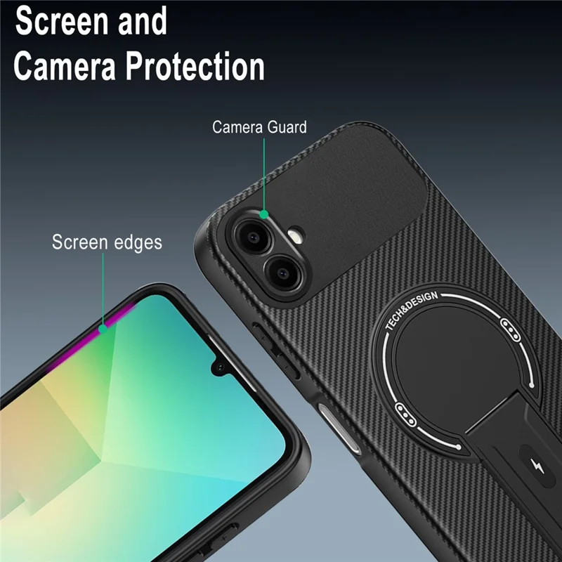 Funda para Samsung Galaxy A07 4G con Soporte, Textura de Fibra de Carbono, Carcasa de PC + TPU - Negro