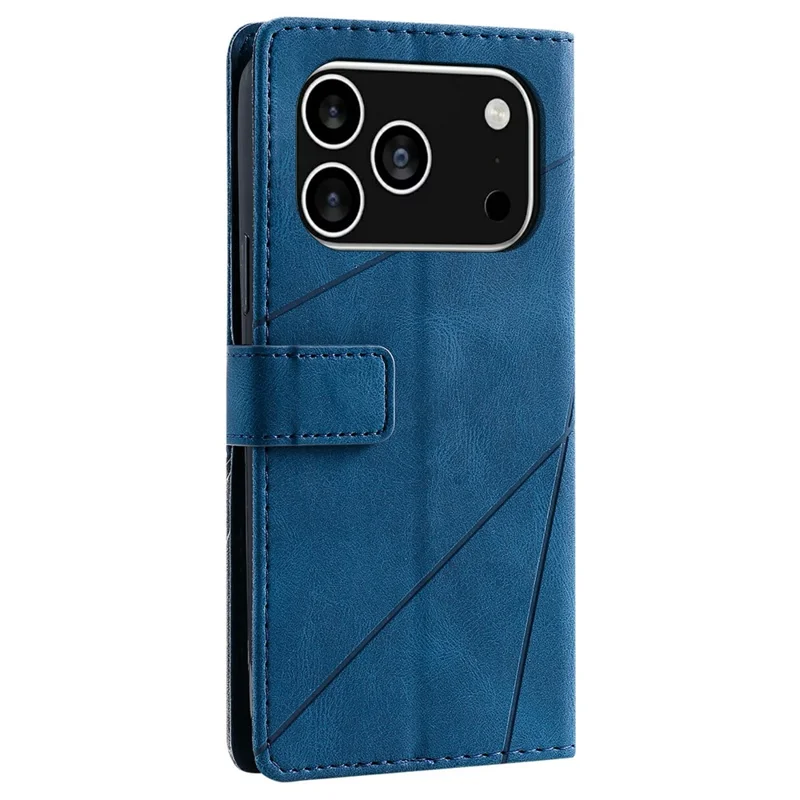 For iPhone 18 Pro / 17 Pro Case Imprinted Lines PU Leather Splicing Wallet Phone Cover - Blue