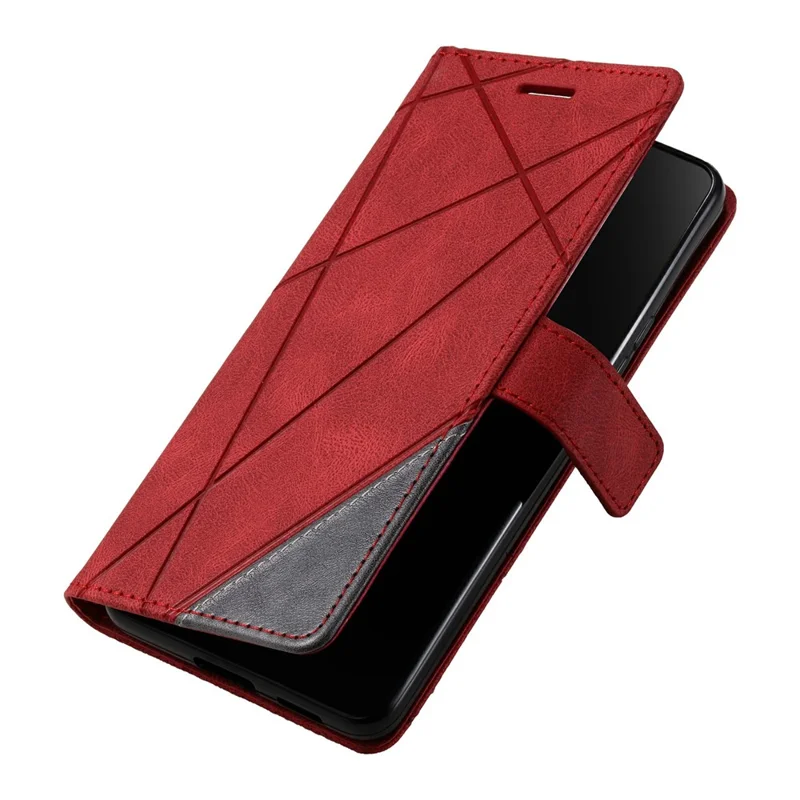 For iPhone 18 Pro Max / 17 Pro Max Case Imprinted Lines PU Leather Splicing Wallet Phone Cover - Red