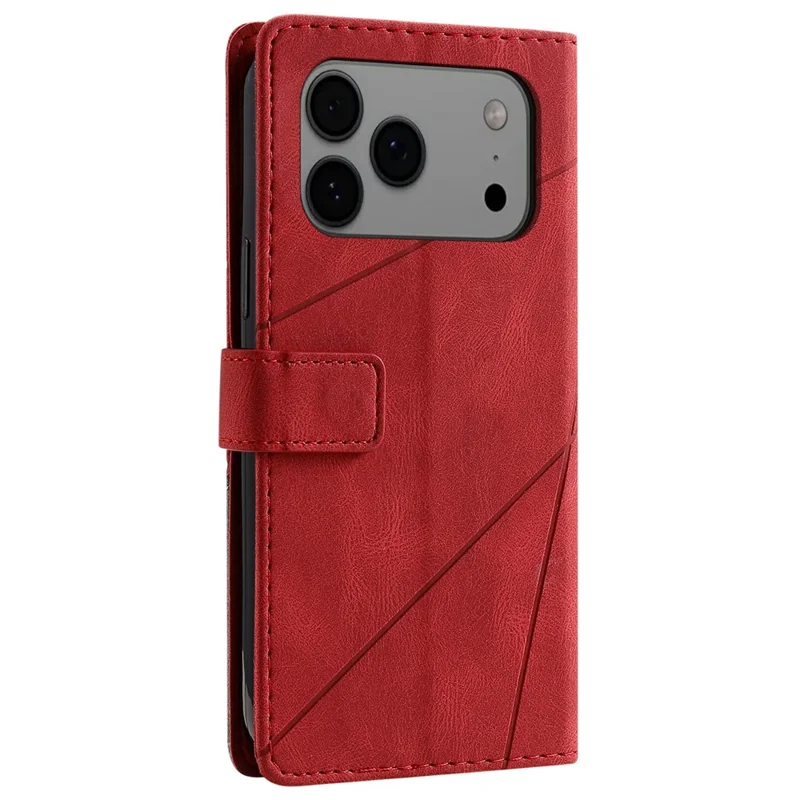For iPhone 18 Pro Max / 17 Pro Max Case Imprinted Lines PU Leather Splicing Wallet Phone Cover - Red