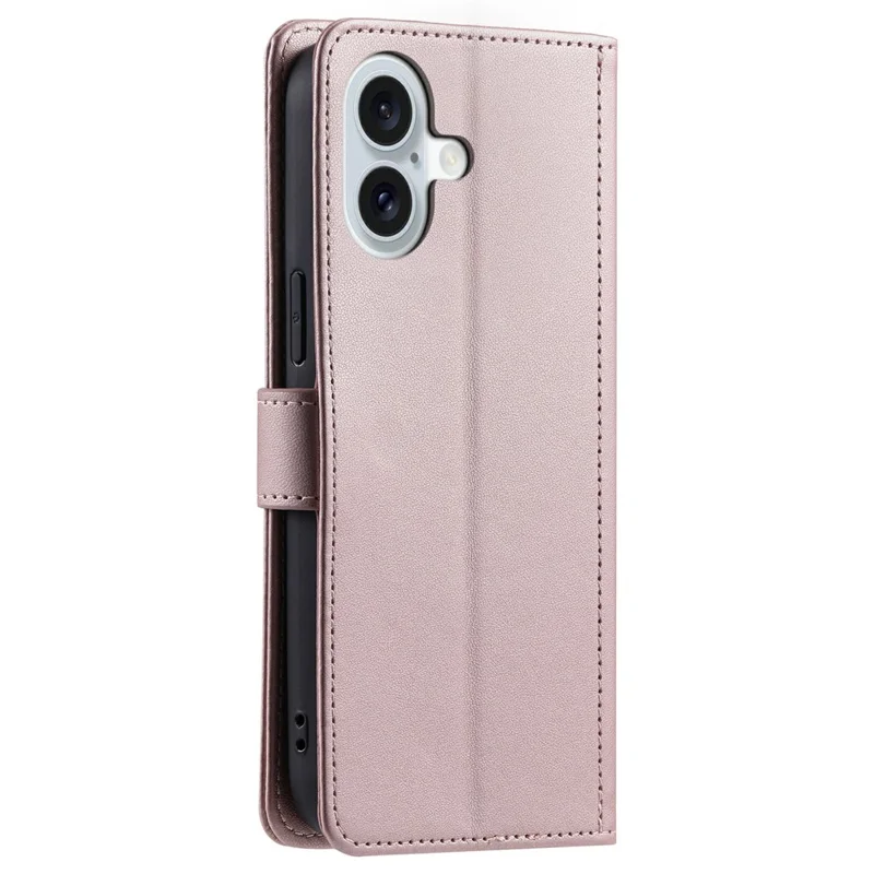 For iPhone 17 Case Wallet Rhombus Grid PU Leather Phone Cover with Shoulder Strap / Wrist Strap - Rose Gold