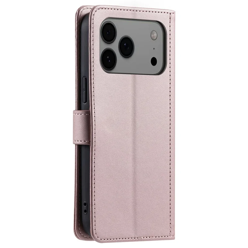 For iPhone 17 Pro Max Case Wallet Rhombus Grid PU Leather Phone Cover with Shoulder Strap / Wrist Strap - Rose Gold