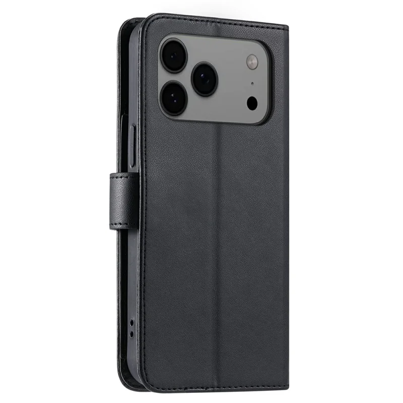 For iPhone 17 Pro Case Ring Buckle Wallet Stand Rhombus Crossbody Leather Mobile Cover - Black