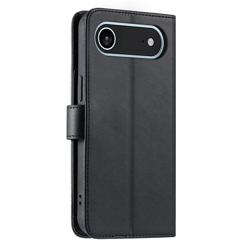 For iPhone 17 Air Case Ring Buckle Wallet Stand Rhombus Crossbody Leather Mobile Cover - Black