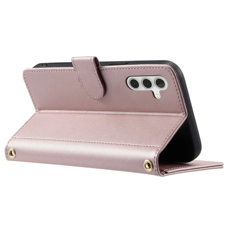 For Samsung Galaxy A17 5G / A26 5G / A16 5G / A16 4G Case Wallet Rhombus Grid PU Leather Phone Cover - Rose Gold