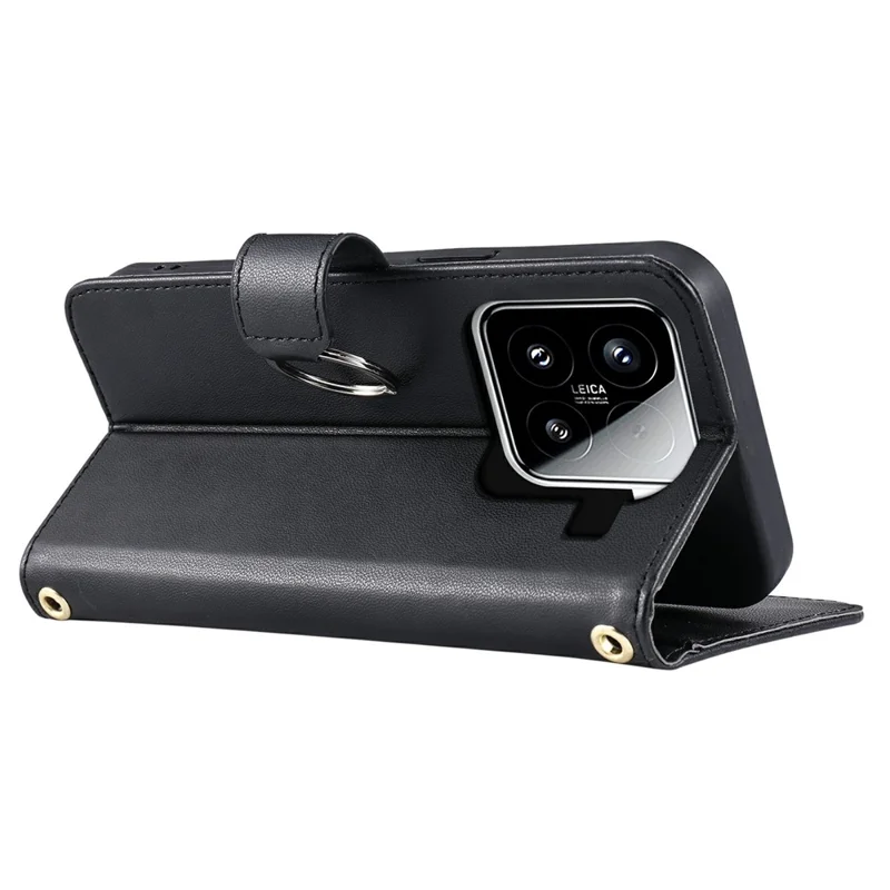 For Xiaomi 15 Case Ring Buckle Wallet Stand Rhombus Crossbody Leather Mobile Cover - Black