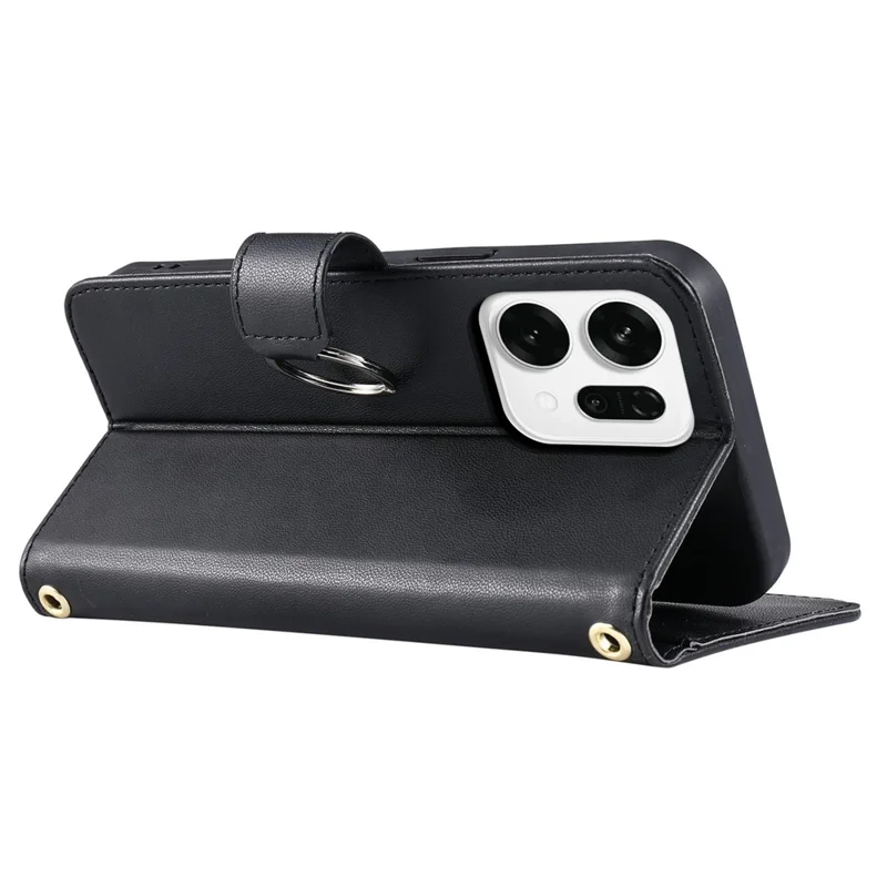 For Oppo Reno14 5G (Global) / Reno14 F 5G Case Ring Buckle Wallet Stand Rhombus Crossbody Leather Mobile Cover - Black