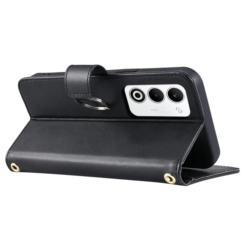 For Oppo A5 5G / 4G Case Ring Buckle Wallet Stand Rhombus Crossbody Leather Mobile Cover - Black