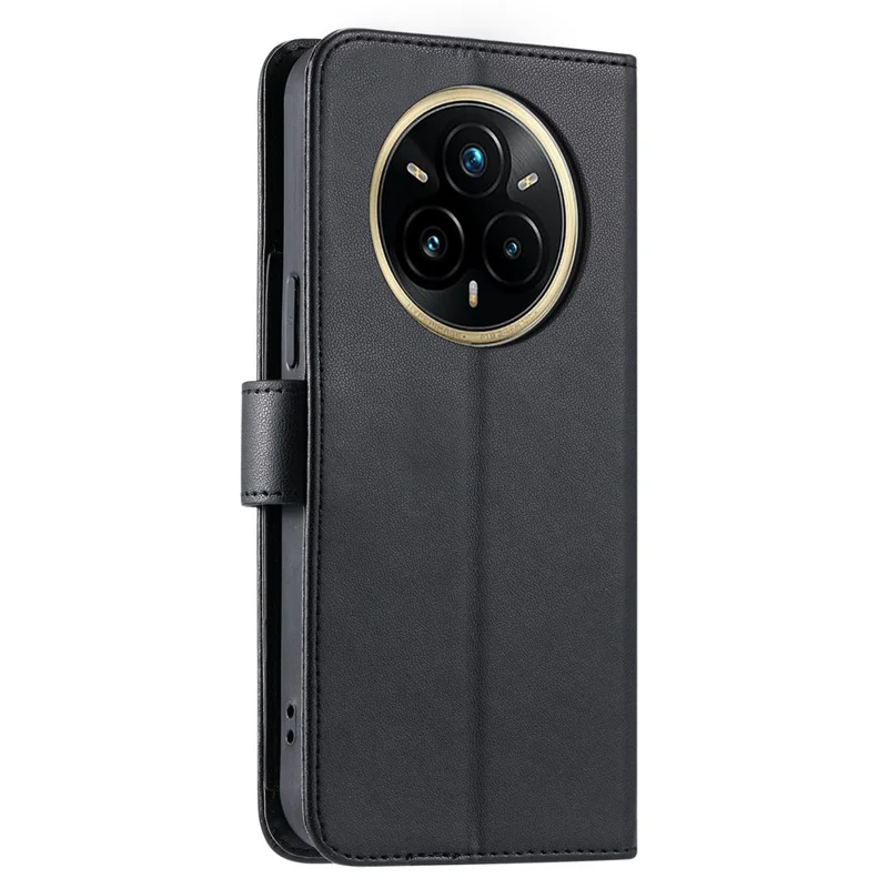 For Realme 14 Pro+ 5G Case Ring Buckle Wallet Stand Rhombus Crossbody Leather Mobile Cover - Black