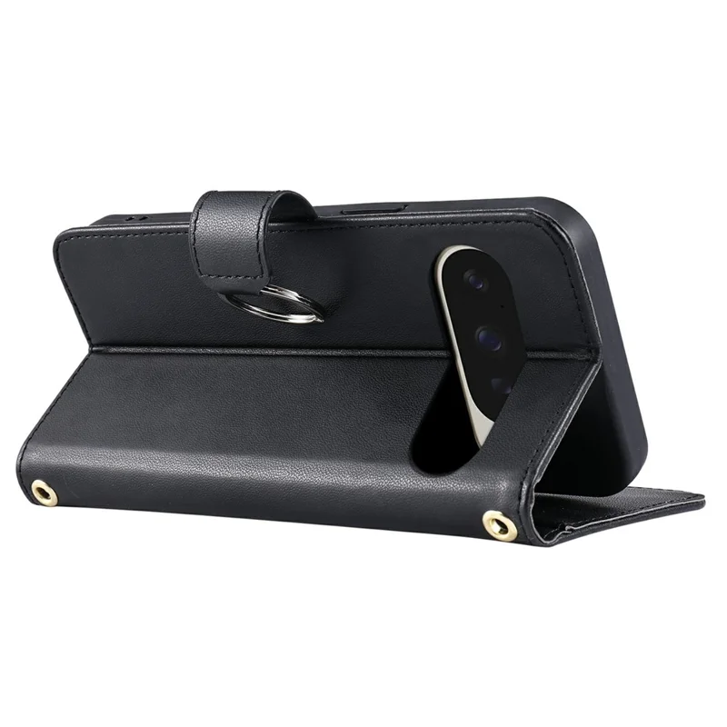 For Google Pixel 10 Pro XL Case Ring Buckle Wallet Stand Rhombus Crossbody Leather Mobile Cover - Black