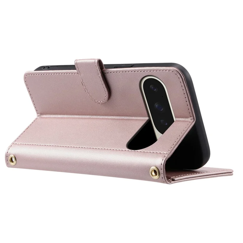 For Google Pixel 10 Pro XL Case Wallet Rhombus Grid PU Leather Phone Cover - Rose Gold