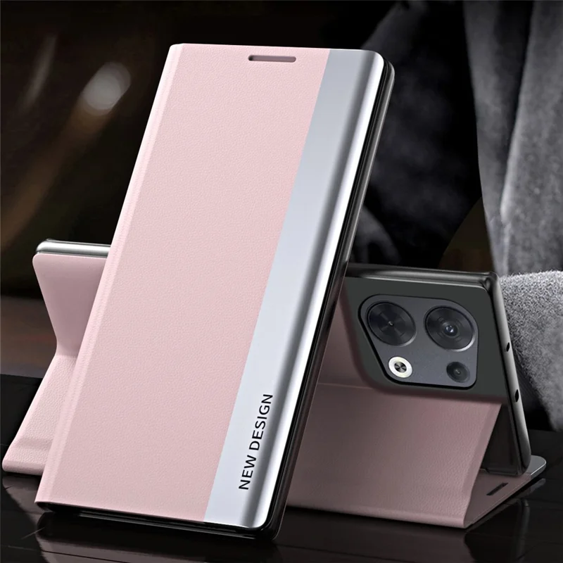 For Oppo Reno8 5G (Global Version) PU Leather Flip Stand Cover Electroplating Fall-proof Phone Case - Pink