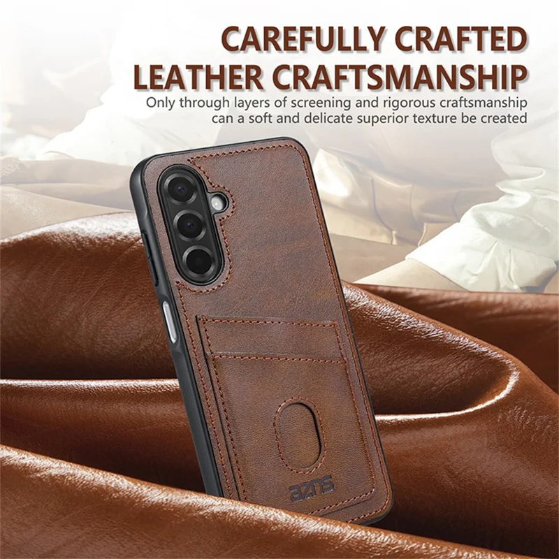 Capa AZNS K1 Series para Samsung Galaxy S25 FE em Couro de Bezerro com Proteção Antichoque PU + TPU - Café