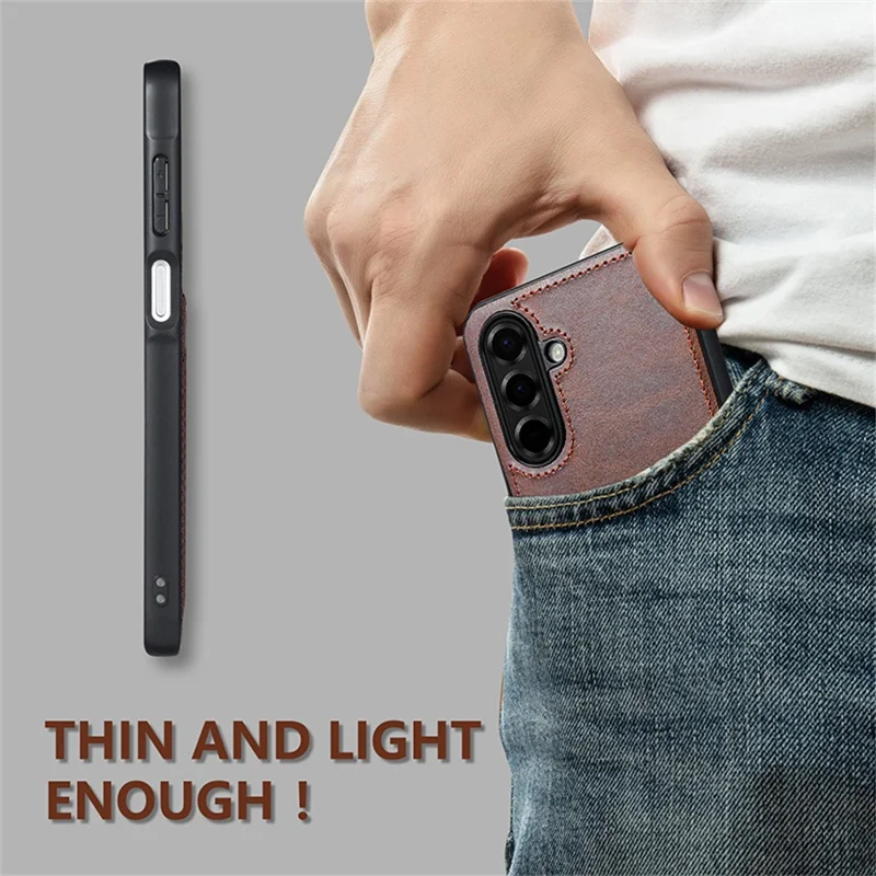 Capa AZNS K1 Series para Samsung Galaxy S25 FE em Couro de Bezerro com Proteção Antichoque PU + TPU - Café
