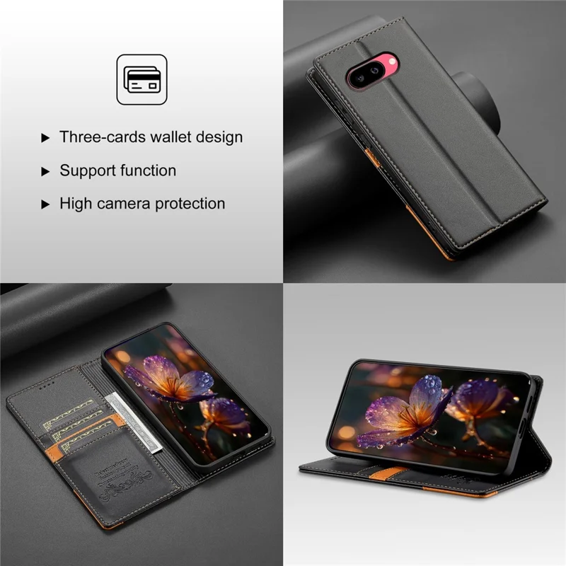 Чехол N.BEKUS P3 для Google Pixel 9a с блокировкой RFID, подставкой-кошельком из искусственной кожи с флип-крышкой - Черный