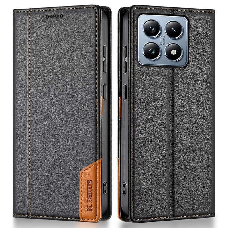 N.BEKUS P3 per Xiaomi 14T Cover Portafoglio con Blocco RFID, Supporto in Pelle PU Flip - Nero