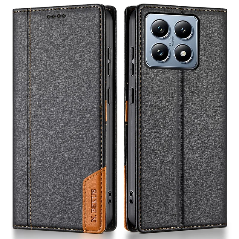 N.BEKUS P3 per Xiaomi 14T Pro Cover Portafoglio con Blocco RFID e Supporto in Pelle PU Flip - Nero