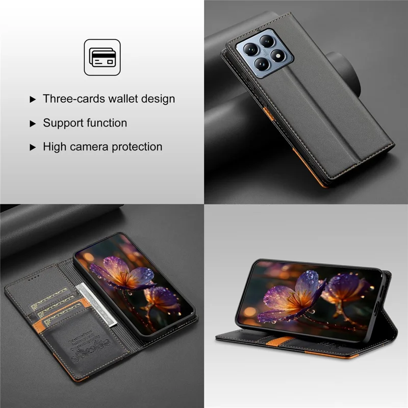 N.BEKUS P3 per Xiaomi 14T Pro Cover Portafoglio con Blocco RFID e Supporto in Pelle PU Flip - Nero
