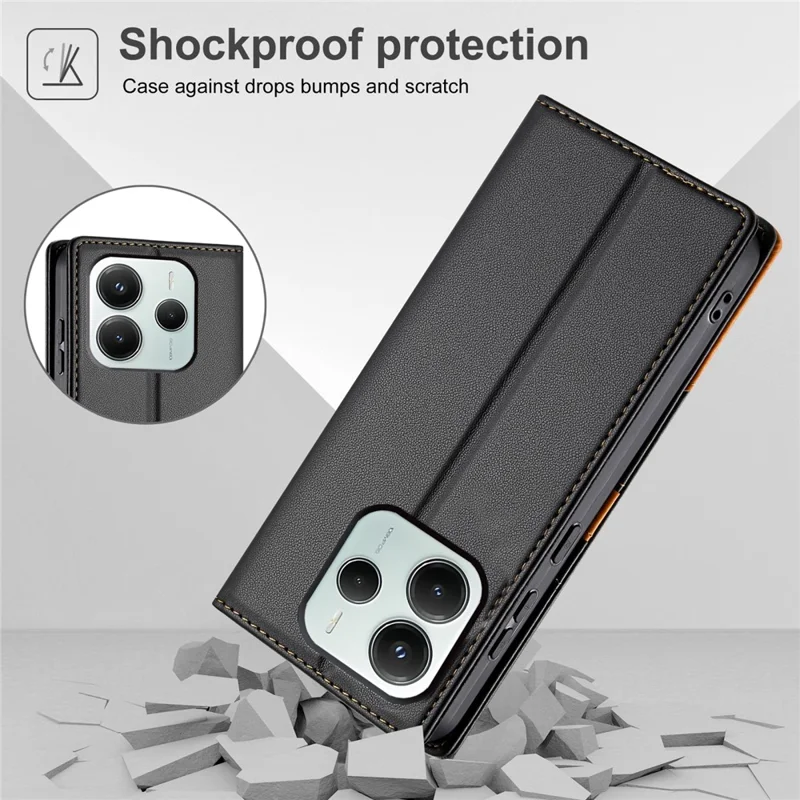 N.BEKUS P3 para Xiaomi Redmi Note 14 5G Funda Cartera con Bloqueo RFID, Soporte de Cuero PU, Tapa Abatible para Teléfono - Negro