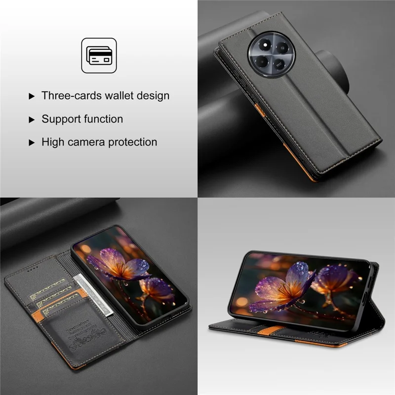 N.BEKUS P3 pour Xiaomi Redmi 14R 5G / 14C 4G Étui Portefeuille Bloquant RFID avec Support en Cuir PU à Rabat - Noir