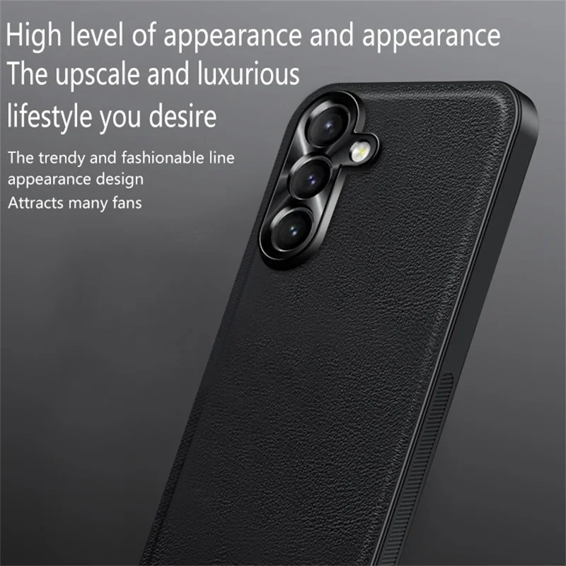 Für Samsung Galaxy A15 4G / 5G Hülle PU + TPU + PC Handyrückseite mit Metall-Kamerarahmen - Schwarz