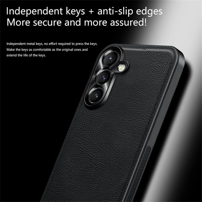Für Samsung Galaxy A15 4G / 5G Hülle PU + TPU + PC Handyrückseite mit Metall-Kamerarahmen - Schwarz