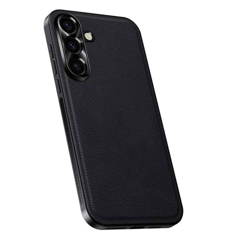 Voor Samsung Galaxy A55 5G hoesje PU + TPU + PC telefoon achtercover met metalen lensframe - Zwart